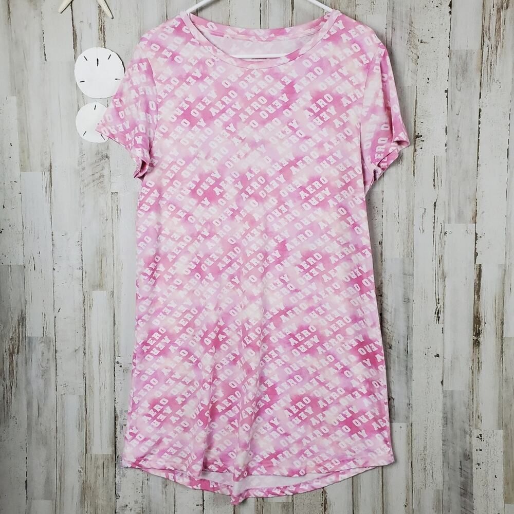 Aeropostale Logo Sleep Shirt Pink White Size Large
